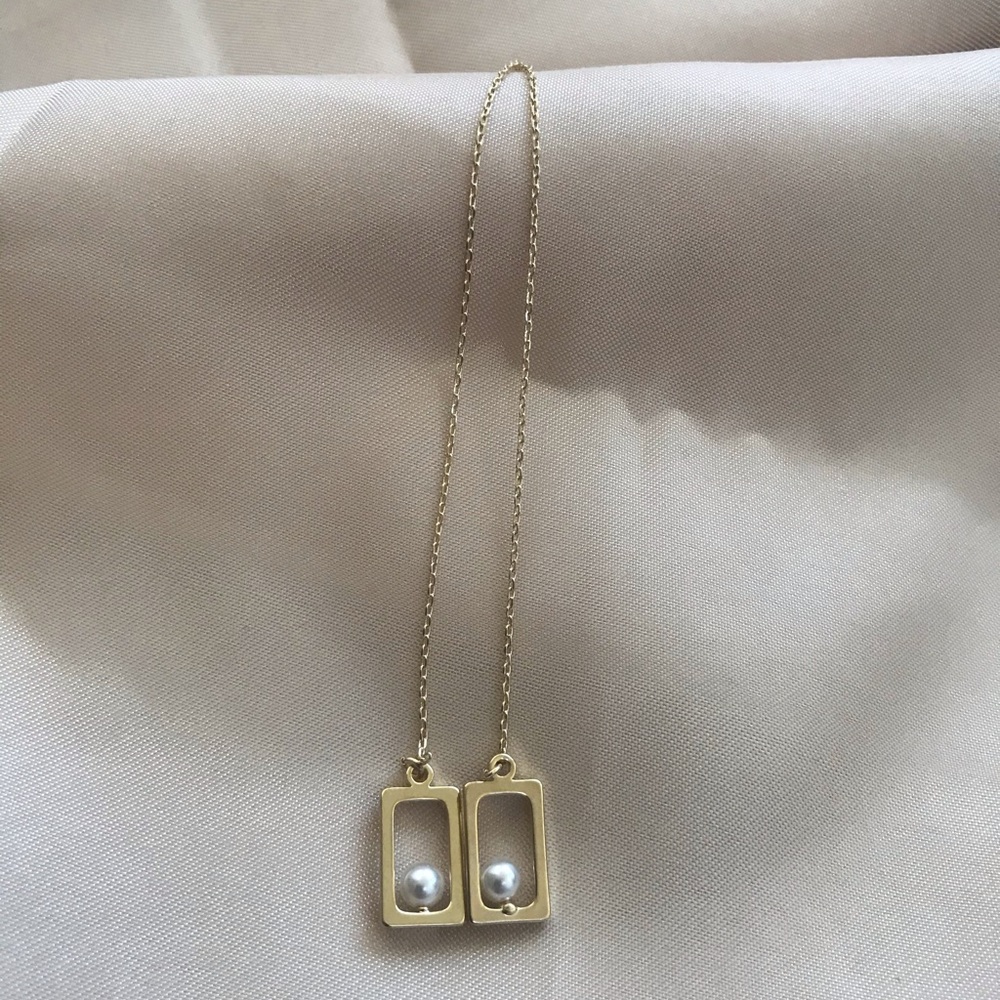 Long Tassel Bar Drop Pearl Earrings